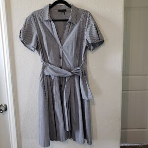 Donna Karan New York Gingham Shirt Dress Black White Cotton Blend | Size 10